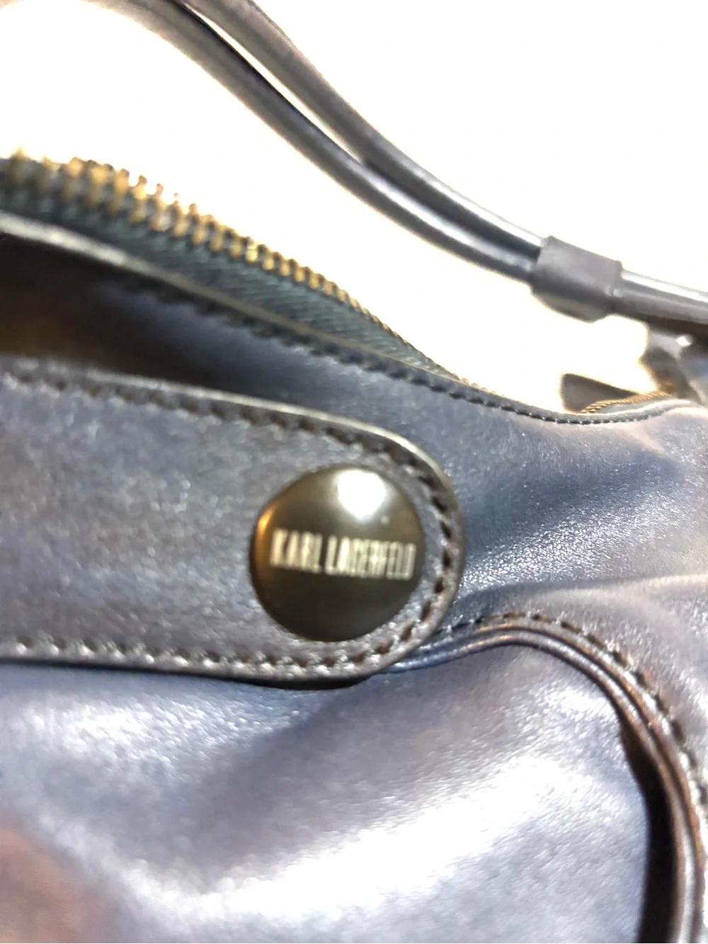 Karl Lagerfeld Navy Leather Shoulder Bag with Grommet Accents